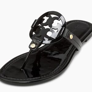 Tory Burch  Miller Patent Leather Thong Sandals Flats Logo Flip Flops shoes